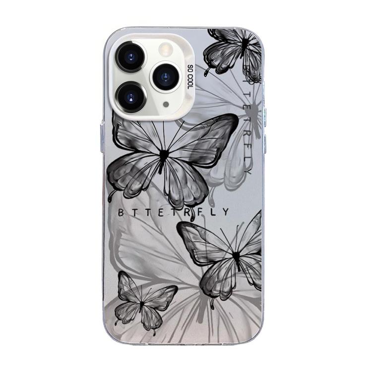 Custodia per telefono ibrida in PC e TPU con motivo a farfalla e placcatura in argento., For iPhone 11 Pro, For iPhone XS / X, For iPhone XR