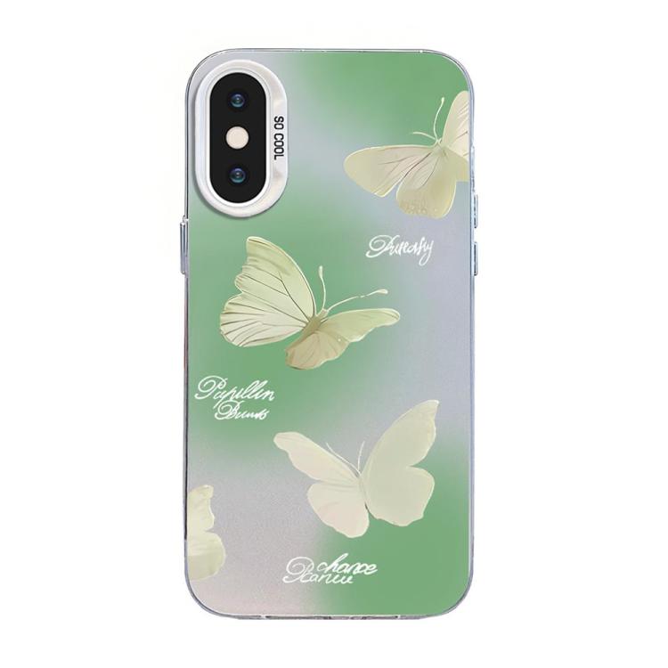 Custodia per telefono ibrida in PC e TPU con motivo a farfalla e placcatura in argento., For iPhone 11 Pro, For iPhone XS / X, For iPhone XR