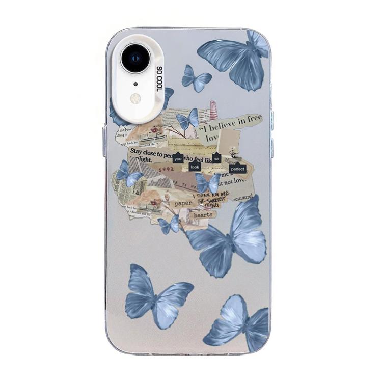 Custodia per telefono ibrida in PC e TPU con motivo a farfalla e placcatura in argento., For iPhone 11 Pro, For iPhone XS / X, For iPhone XR