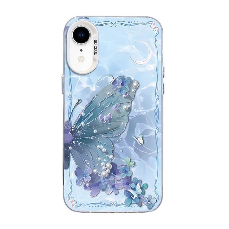 Custodia per telefono ibrida in PC e TPU con motivo a farfalla e placcatura in argento., For iPhone 11 Pro, For iPhone XS / X, For iPhone XR