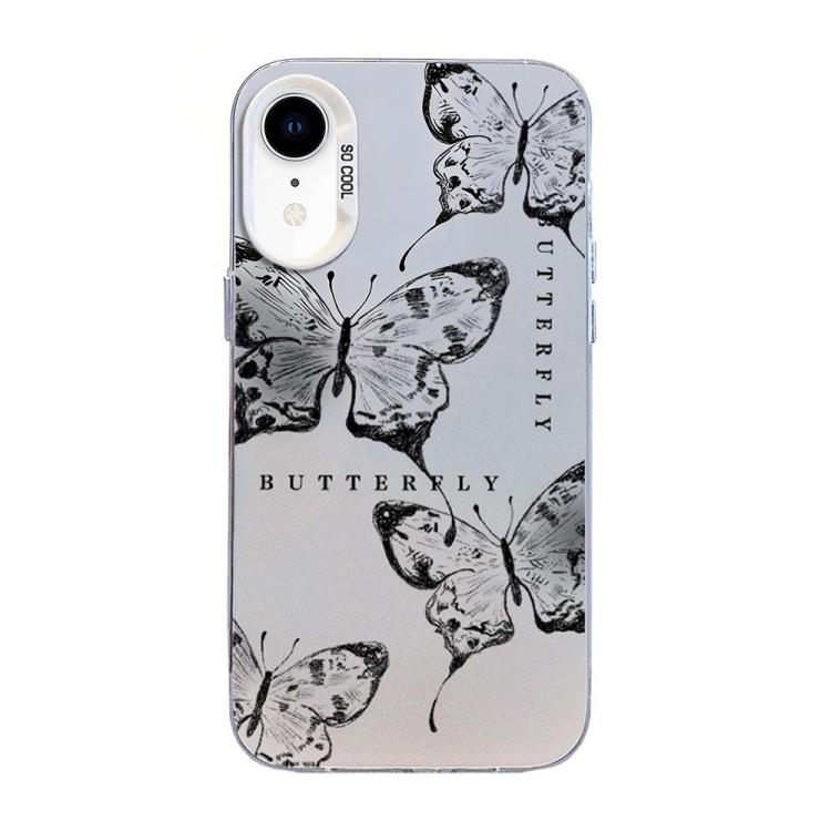 Custodia per telefono ibrida in PC e TPU con motivo a farfalla e placcatura in argento., For iPhone 11 Pro, For iPhone XS / X, For iPhone XR