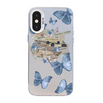 Custodia per telefono ibrida in PC e TPU con motivo a farfalla e placcatura in argento., For iPhone XS Max, For iPhone 8 Plus / 7 Plus