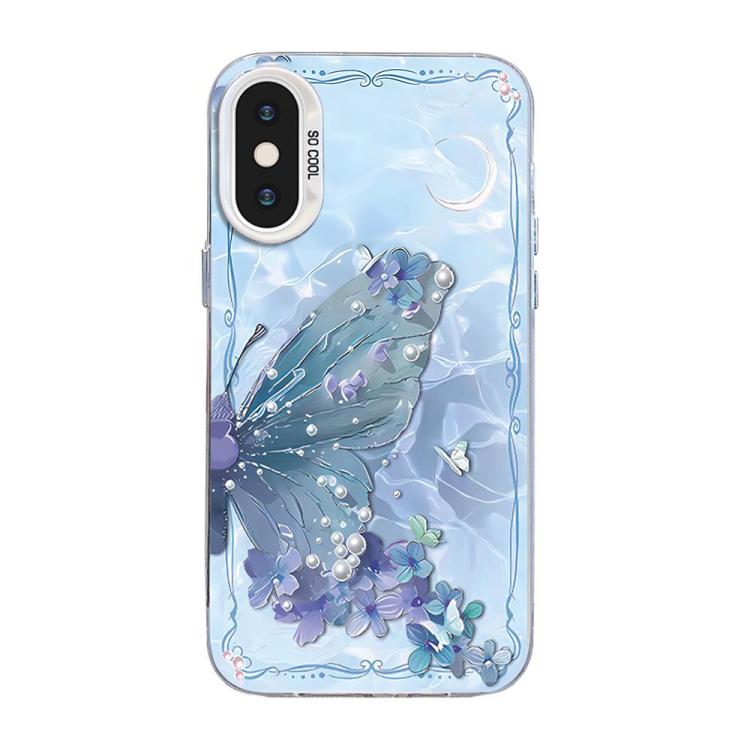 Custodia per telefono ibrida in PC e TPU con motivo a farfalla e placcatura in argento., For iPhone XS Max, For iPhone 8 Plus / 7 Plus