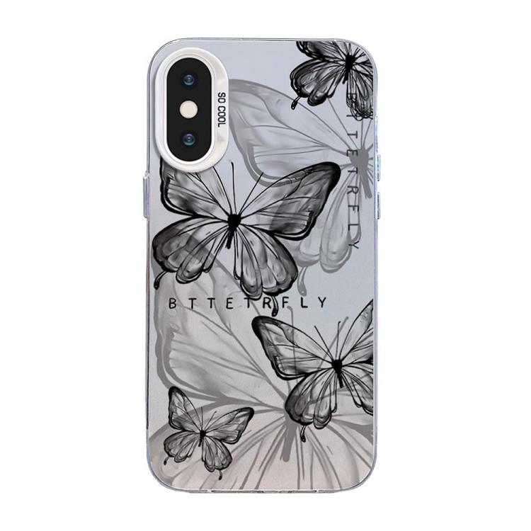 Custodia per telefono ibrida in PC e TPU con motivo a farfalla e placcatura in argento., For iPhone XS Max, For iPhone 8 Plus / 7 Plus