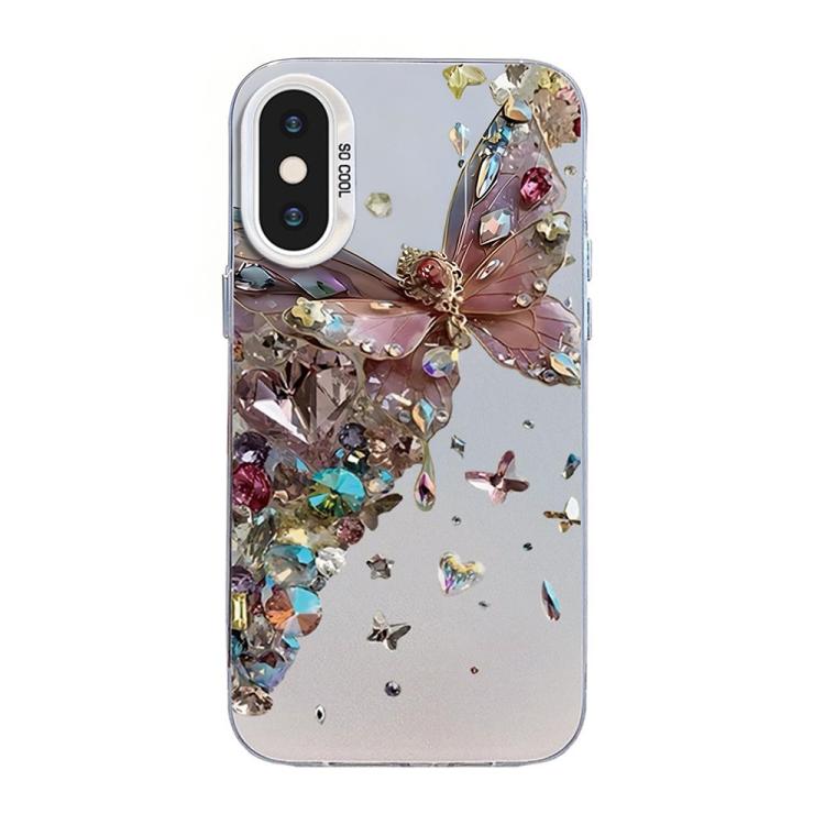 Custodia per telefono ibrida in PC e TPU con motivo a farfalla e placcatura in argento., For iPhone XS Max, For iPhone 8 Plus / 7 Plus