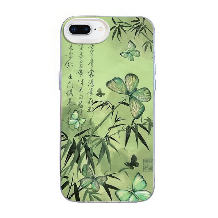 Custodia per telefono ibrida in PC e TPU con motivo a farfalla e placcatura in argento., For iPhone XS Max, For iPhone 8 Plus / 7 Plus