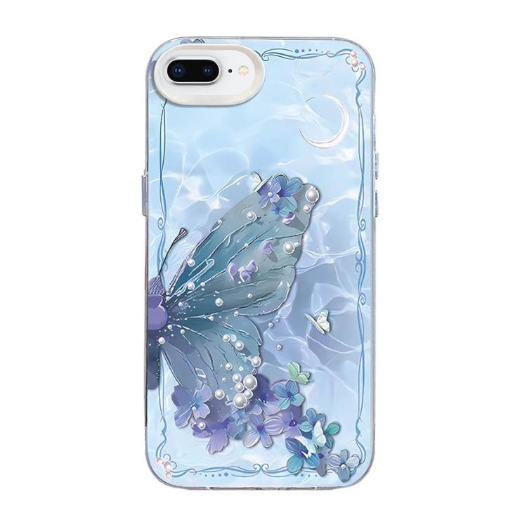 Custodia per telefono ibrida in PC e TPU con motivo a farfalla e placcatura in argento., For iPhone XS Max, For iPhone 8 Plus / 7 Plus