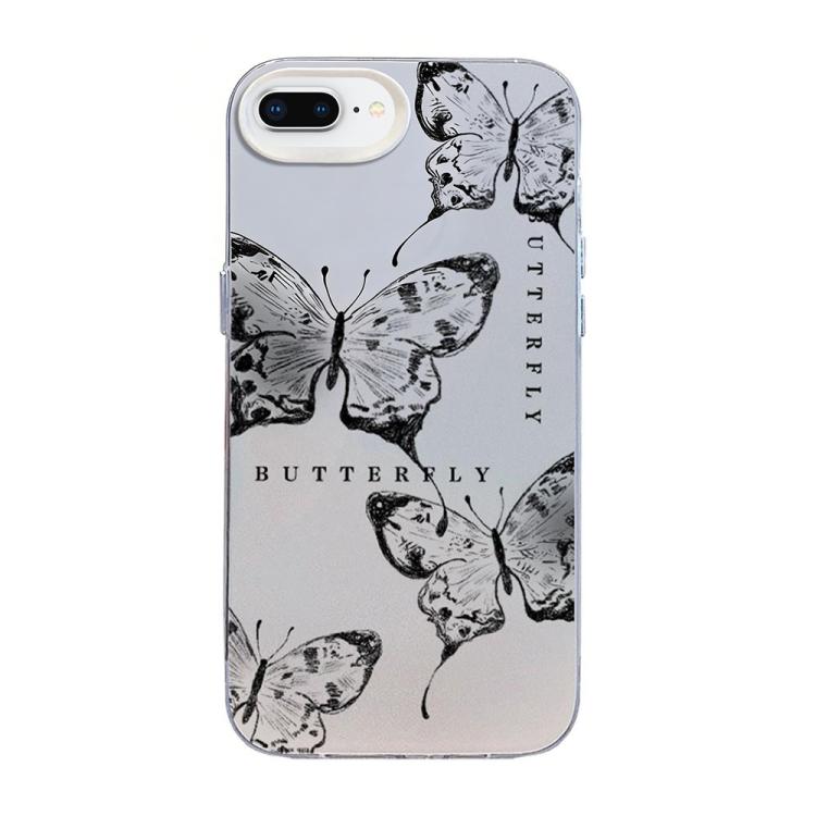 Custodia per telefono ibrida in PC e TPU con motivo a farfalla e placcatura in argento., For iPhone XS Max, For iPhone 8 Plus / 7 Plus