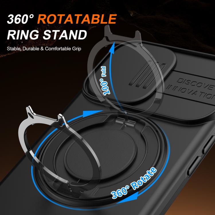Custodia per telefono con schermo scorrevole, supporto magnetico girevole e protezione per la fotocamera., For iPhone 16 Plus, For iPhone 16, For iPhone 15 Pro Max