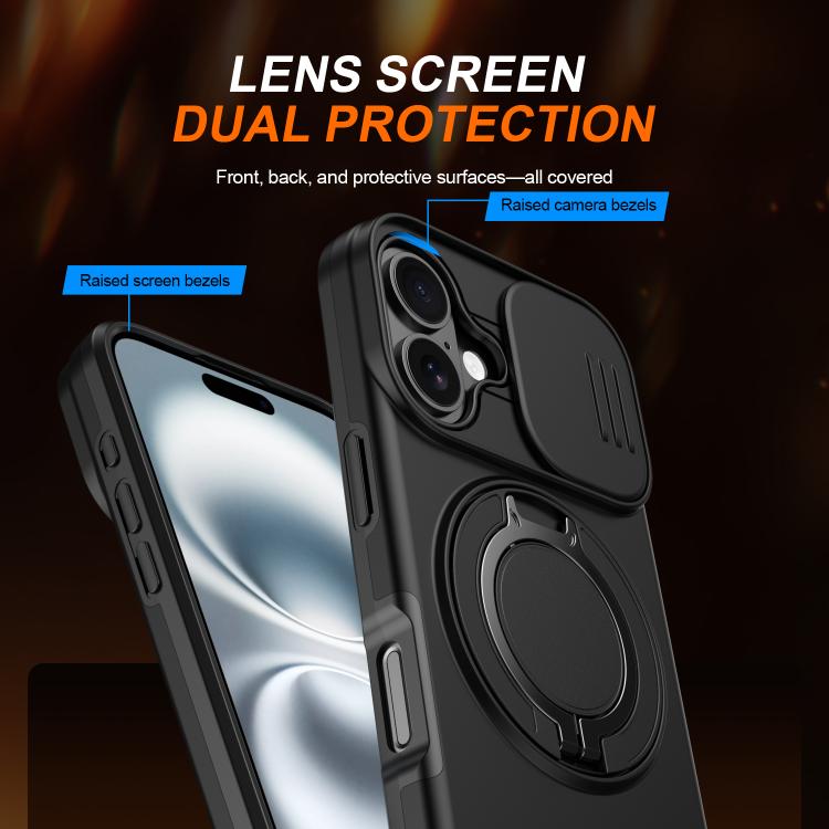 Custodia per telefono con schermo scorrevole, supporto magnetico girevole e protezione per la fotocamera., For iPhone 16 Plus, For iPhone 16, For iPhone 15 Pro Max