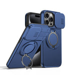 Custodia per telefono con schermo scorrevole, supporto magnetico girevole e protezione per la fotocamera., For iPhone 16 Plus, For iPhone 16, For iPhone 15 Pro Max