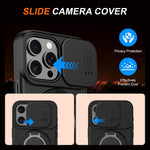 Custodia per telefono con schermo scorrevole, supporto magnetico girevole e protezione per la fotocamera., For iPhone 15 Pro, For iPhone 15 Plus / 14 Plus, For iPhone 15