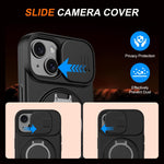 Custodia per telefono con schermo scorrevole, supporto magnetico girevole e protezione per la fotocamera., For iPhone 14 / 13, For iPhone 14 Pro, For iPhone 14 Pro Max