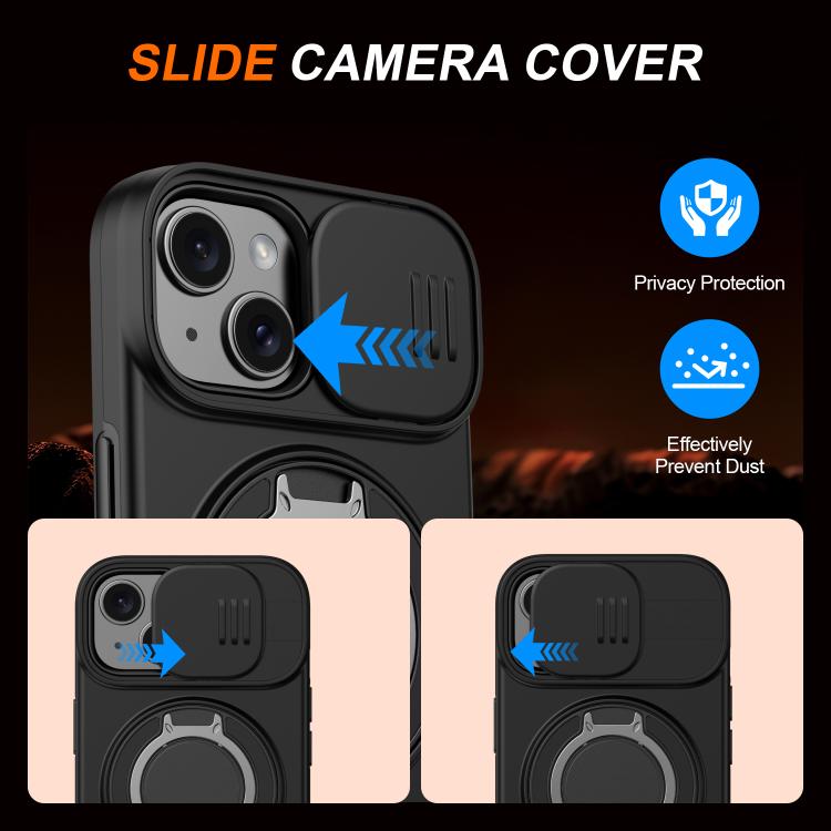 Custodia per telefono con schermo scorrevole, supporto magnetico girevole e protezione per la fotocamera., For iPhone 14 / 13, For iPhone 14 Pro, For iPhone 14 Pro Max