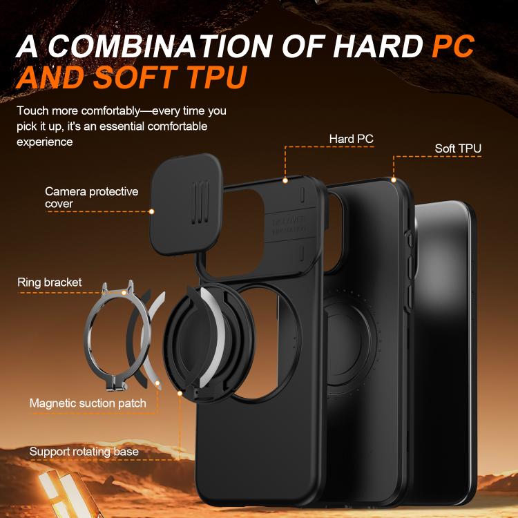 Custodia per telefono con schermo scorrevole, supporto magnetico girevole e protezione per la fotocamera., For iPhone 13 Pro Max / 12 Pro Max, For iPhone 13 Pro, For iPhone 12 / 12 Pro
