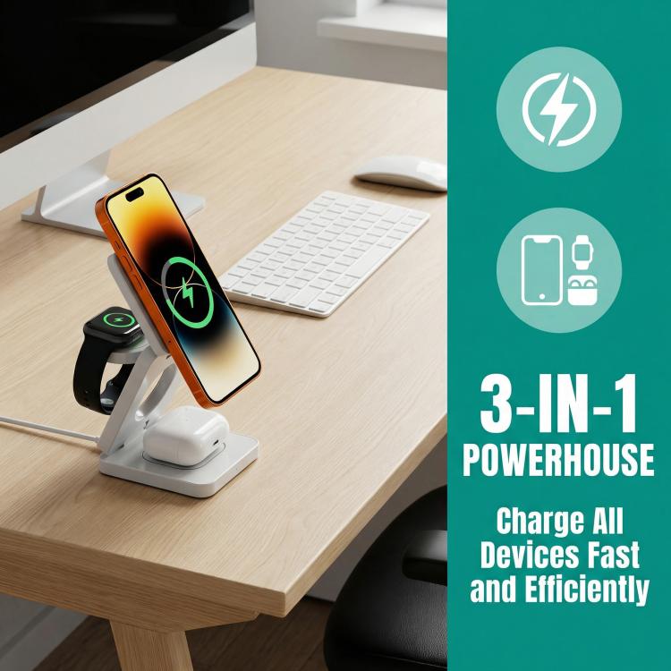 Caricabatterie wireless rapido magnetico pieghevole 3 in 1 IW31 da 25 W
