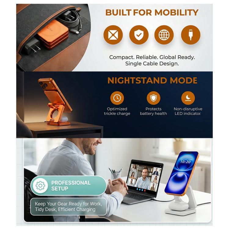 Caricabatterie wireless rapido magnetico pieghevole 3 in 1 IW31 da 25 W