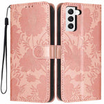 Custodia per telefono in ecopelle con stampa girasole in rilievo e cordino nero sottile., For Samsung Galaxy S22+ 5G, For Samsung Galaxy S22 5G