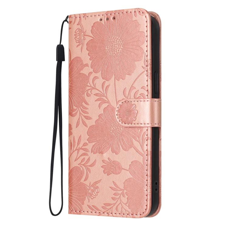 Custodia per telefono in ecopelle con stampa girasole in rilievo e cordino nero sottile., For Samsung Galaxy S22+ 5G, For Samsung Galaxy S22 5G