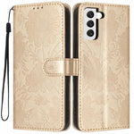 Custodia per telefono in ecopelle con stampa girasole in rilievo e cordino nero sottile., For Samsung Galaxy S22+ 5G, For Samsung Galaxy S22 5G