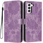 Custodia per telefono in ecopelle con stampa girasole in rilievo e cordino nero sottile., For Samsung Galaxy S22+ 5G, For Samsung Galaxy S22 5G
