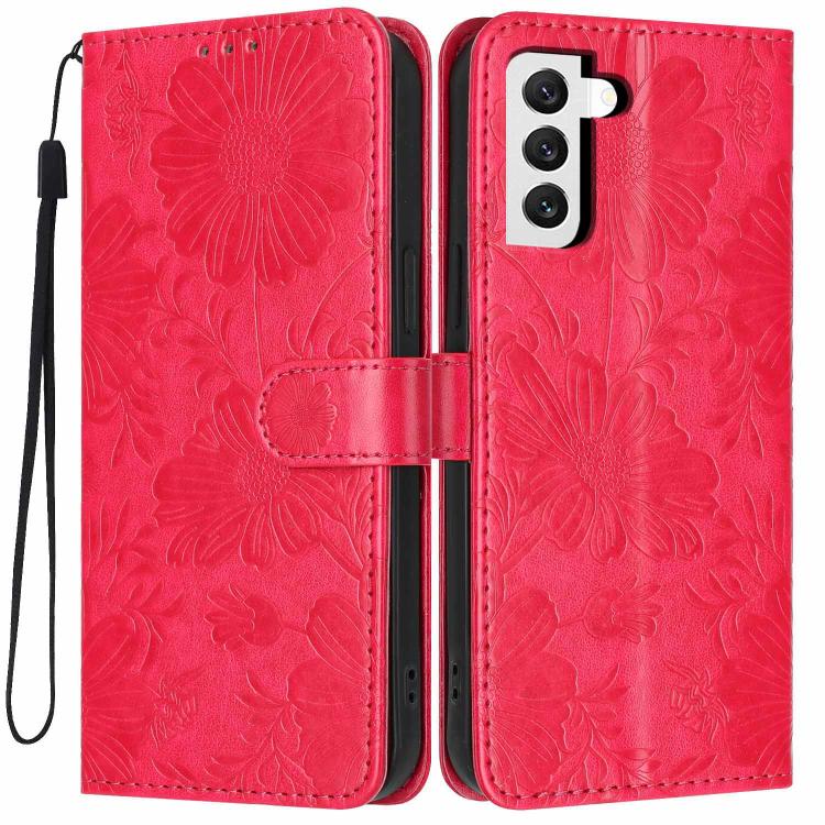 Custodia per telefono in ecopelle con stampa girasole in rilievo e cordino nero sottile., For Samsung Galaxy S22+ 5G, For Samsung Galaxy S22 5G