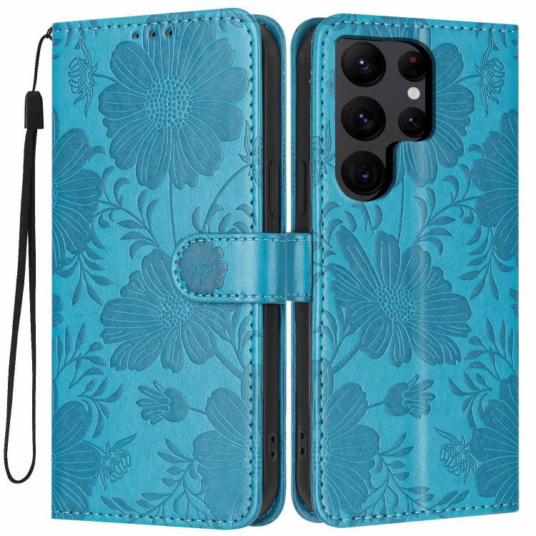 Custodia per telefono in ecopelle con stampa girasole in rilievo e cordino nero sottile., For Samsung Galaxy S23 Ultra 5G, For Samsung Galaxy S23+ 5G, For Samsung Galaxy S23 5G, For Samsung Galaxy S22 Ultra 5G