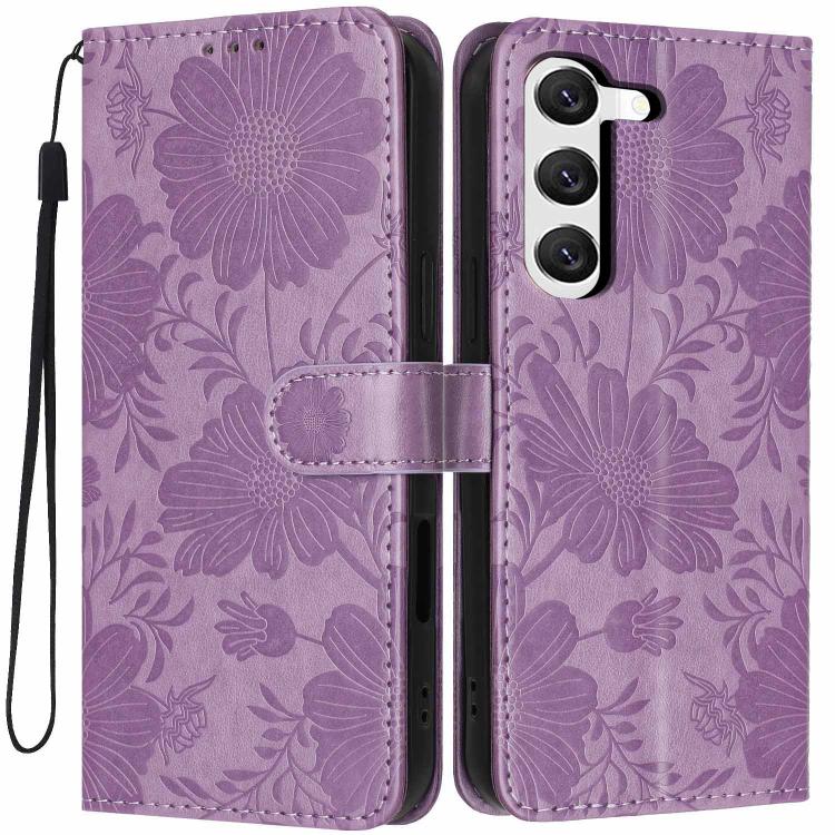 Custodia per telefono in ecopelle con stampa girasole in rilievo e cordino nero sottile., For Samsung Galaxy S23 Ultra 5G, For Samsung Galaxy S23+ 5G, For Samsung Galaxy S23 5G, For Samsung Galaxy S22 Ultra 5G