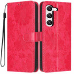 Custodia per telefono in ecopelle con stampa girasole in rilievo e cordino nero sottile., For Samsung Galaxy S23 Ultra 5G, For Samsung Galaxy S23+ 5G, For Samsung Galaxy S23 5G, For Samsung Galaxy S22 Ultra 5G