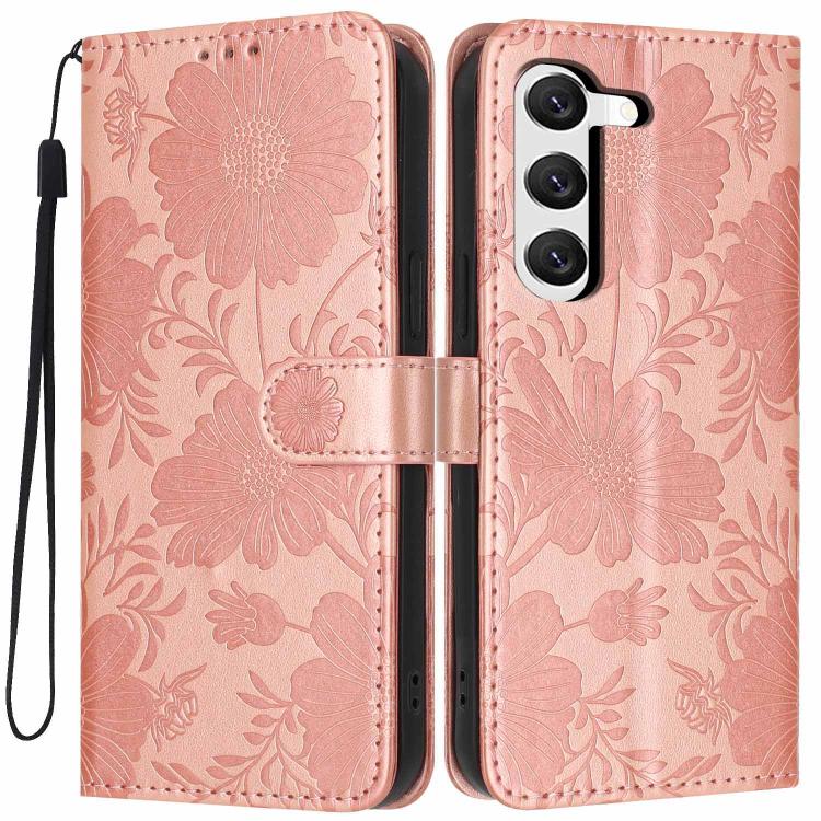 Custodia per telefono in ecopelle con stampa girasole in rilievo e cordino nero sottile., For Samsung Galaxy S23 Ultra 5G, For Samsung Galaxy S23+ 5G, For Samsung Galaxy S23 5G, For Samsung Galaxy S22 Ultra 5G