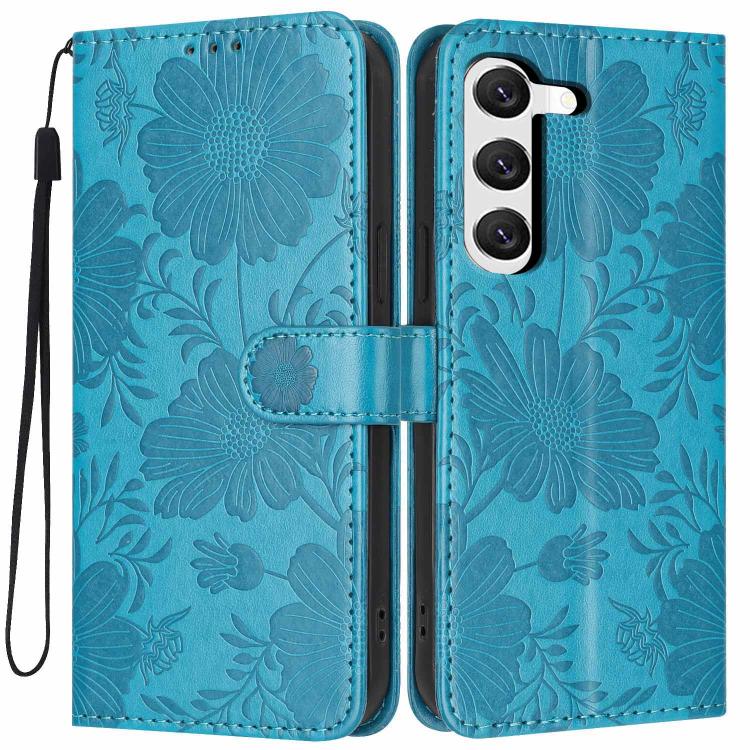 Custodia per telefono in ecopelle con stampa girasole in rilievo e cordino nero sottile., For Samsung Galaxy S23 Ultra 5G, For Samsung Galaxy S23+ 5G, For Samsung Galaxy S23 5G, For Samsung Galaxy S22 Ultra 5G