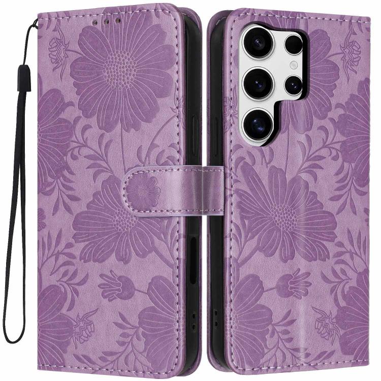 Custodia per telefono in ecopelle con stampa girasole in rilievo e cordino nero sottile., For Samsung Galaxy S23 Ultra 5G, For Samsung Galaxy S23+ 5G, For Samsung Galaxy S23 5G, For Samsung Galaxy S22 Ultra 5G