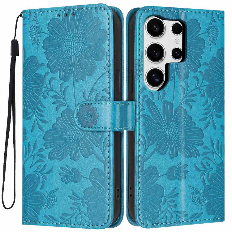 Custodia per telefono in ecopelle con stampa girasole in rilievo e cordino nero sottile., For Samsung Galaxy S23 Ultra 5G, For Samsung Galaxy S23+ 5G, For Samsung Galaxy S23 5G, For Samsung Galaxy S22 Ultra 5G