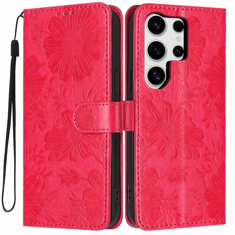 Custodia per telefono in ecopelle con stampa girasole in rilievo e cordino nero sottile., For Samsung Galaxy S23 Ultra 5G, For Samsung Galaxy S23+ 5G, For Samsung Galaxy S23 5G, For Samsung Galaxy S22 Ultra 5G