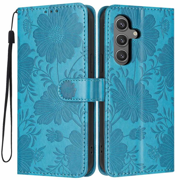 Custodia per telefono in ecopelle con stampa girasole in rilievo e cordino nero sottile., For Samsung Galaxy S24 FE 5G, For Samsung Galaxy S24+ 5G, For Samsung Galaxy S24 5G, For Samsung Galaxy S23 FE 5G