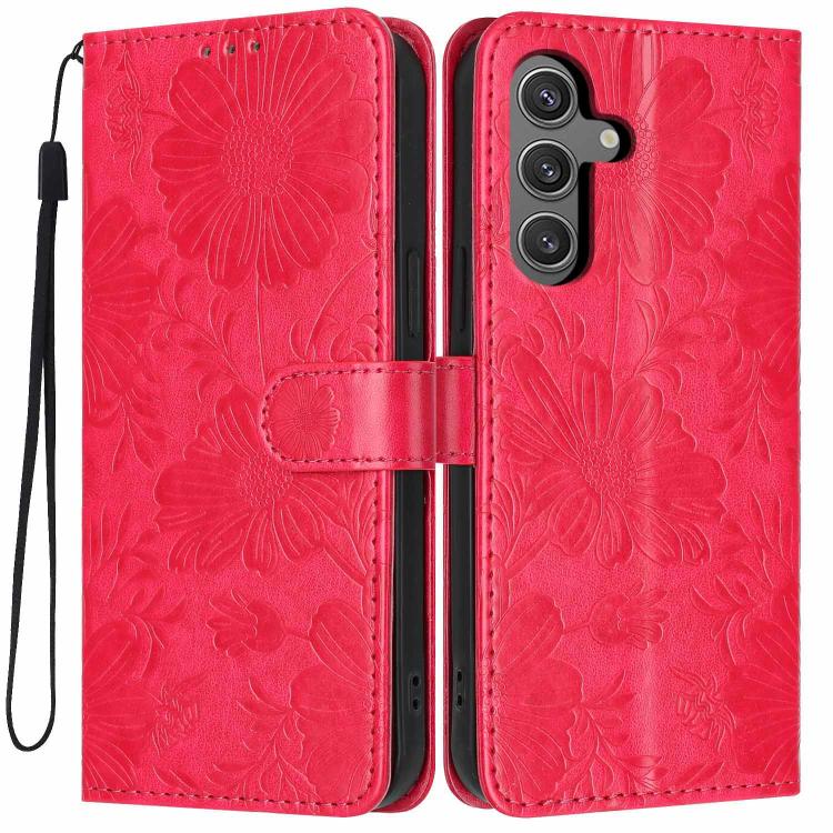 Custodia per telefono in ecopelle con stampa girasole in rilievo e cordino nero sottile., For Samsung Galaxy S24 FE 5G, For Samsung Galaxy S24+ 5G, For Samsung Galaxy S24 5G, For Samsung Galaxy S23 FE 5G
