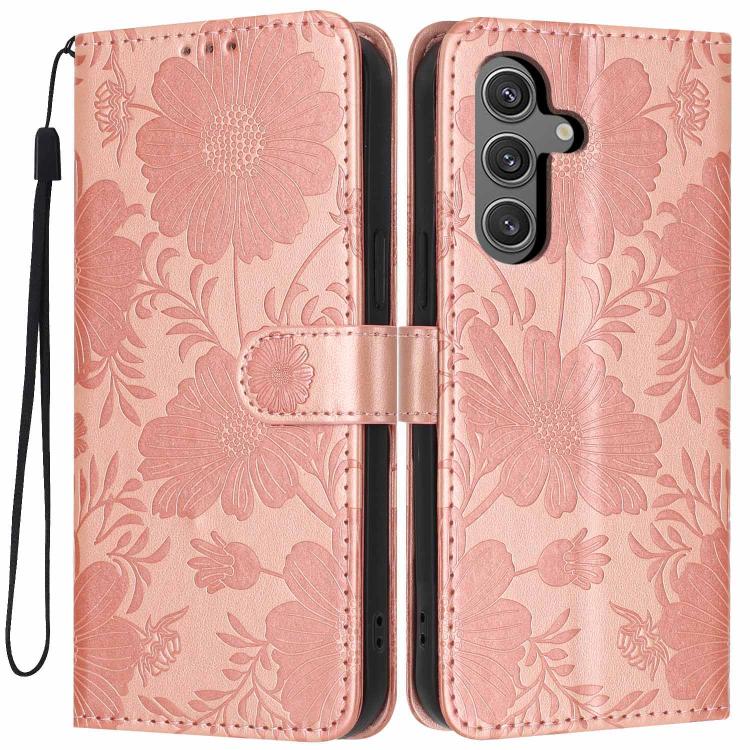 Custodia per telefono in ecopelle con stampa girasole in rilievo e cordino nero sottile., For Samsung Galaxy S24 FE 5G, For Samsung Galaxy S24+ 5G, For Samsung Galaxy S24 5G, For Samsung Galaxy S23 FE 5G