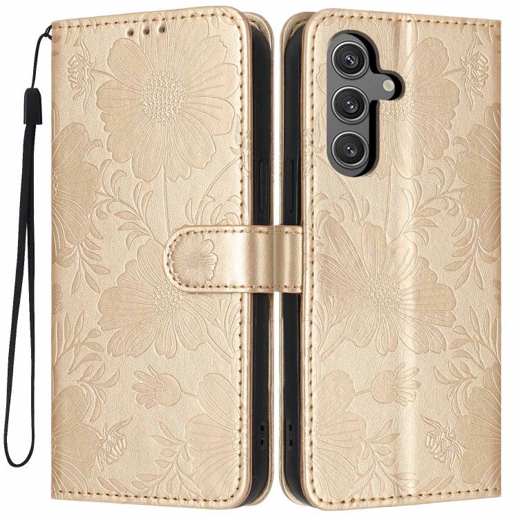 Custodia per telefono in ecopelle con stampa girasole in rilievo e cordino nero sottile., For Samsung Galaxy S24 FE 5G, For Samsung Galaxy S24+ 5G, For Samsung Galaxy S24 5G, For Samsung Galaxy S23 FE 5G