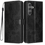 Custodia per telefono in ecopelle con stampa girasole in rilievo e cordino nero sottile., For Samsung Galaxy S24 FE 5G, For Samsung Galaxy S24+ 5G, For Samsung Galaxy S24 5G, For Samsung Galaxy S23 FE 5G
