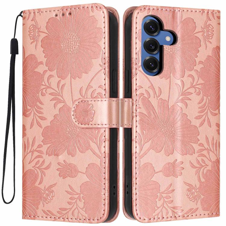 Custodia per telefono in ecopelle con stampa girasole in rilievo e cordino nero sottile., For Samsung Galaxy S25 FE 5G, For Samsung Galaxy S25 Edge 5G, For Samsung Galaxy S25 5G, For Samsung Galaxy S25+ 5G
