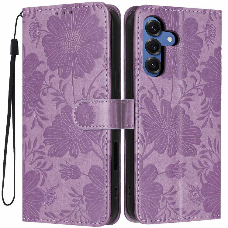 Custodia per telefono in ecopelle con stampa girasole in rilievo e cordino nero sottile., For Samsung Galaxy S25 FE 5G, For Samsung Galaxy S25 Edge 5G, For Samsung Galaxy S25 5G, For Samsung Galaxy S25+ 5G