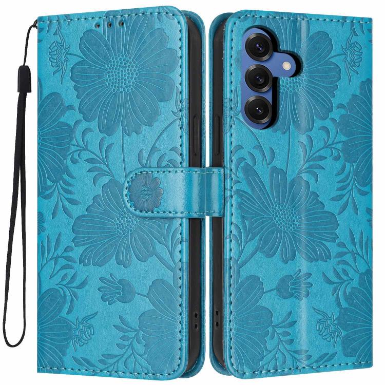 Custodia per telefono in ecopelle con stampa girasole in rilievo e cordino nero sottile., For Samsung Galaxy S25 FE 5G, For Samsung Galaxy S25 Edge 5G, For Samsung Galaxy S25 5G, For Samsung Galaxy S25+ 5G