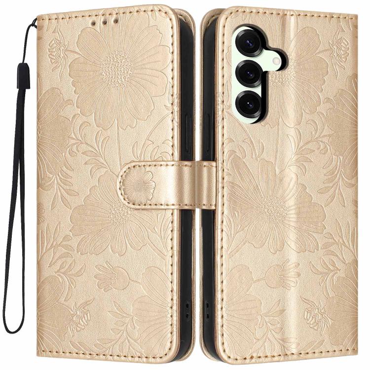 Custodia per telefono in ecopelle con stampa girasole in rilievo e cordino nero sottile., For Samsung Galaxy S25 FE 5G, For Samsung Galaxy S25 Edge 5G, For Samsung Galaxy S25 5G, For Samsung Galaxy S25+ 5G
