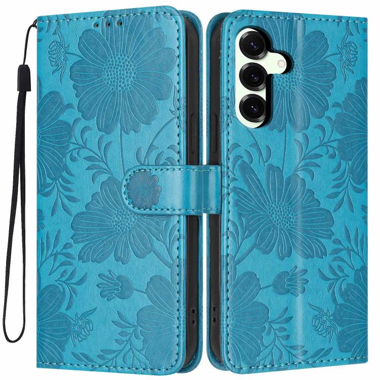 Custodia per telefono in ecopelle con stampa girasole in rilievo e cordino nero sottile., For Samsung Galaxy S25 FE 5G, For Samsung Galaxy S25 Edge 5G, For Samsung Galaxy S25 5G, For Samsung Galaxy S25+ 5G