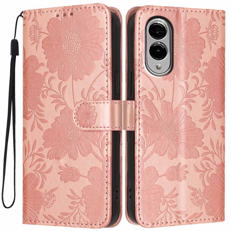 Custodia per telefono in ecopelle con stampa girasole in rilievo e cordino nero sottile., For Samsung Galaxy S25 FE 5G, For Samsung Galaxy S25 Edge 5G, For Samsung Galaxy S25 5G, For Samsung Galaxy S25+ 5G