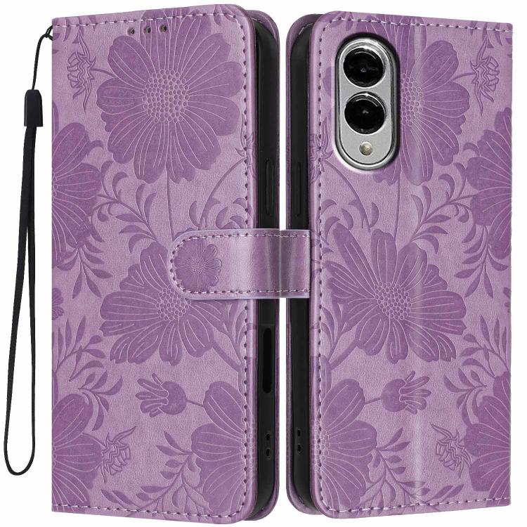 Custodia per telefono in ecopelle con stampa girasole in rilievo e cordino nero sottile., For Samsung Galaxy S25 FE 5G, For Samsung Galaxy S25 Edge 5G, For Samsung Galaxy S25 5G, For Samsung Galaxy S25+ 5G