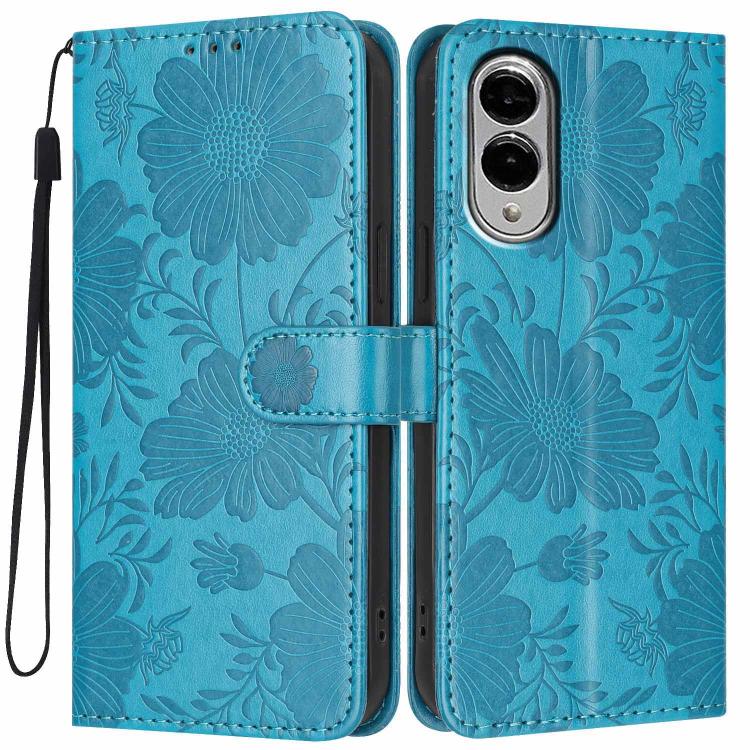 Custodia per telefono in ecopelle con stampa girasole in rilievo e cordino nero sottile., For Samsung Galaxy S25 FE 5G, For Samsung Galaxy S25 Edge 5G, For Samsung Galaxy S25 5G, For Samsung Galaxy S25+ 5G