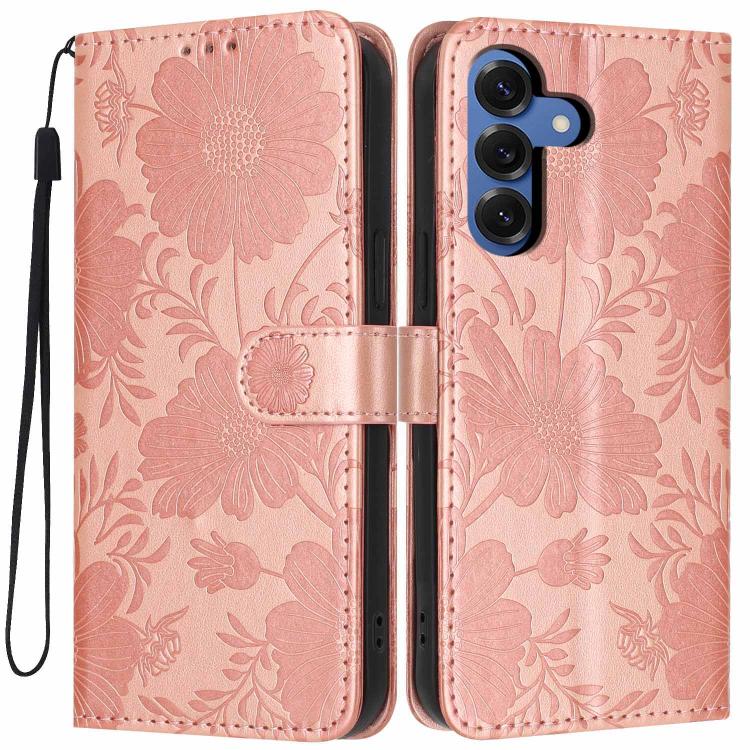 Custodia per telefono in ecopelle con stampa girasole in rilievo e cordino nero sottile., For Samsung Galaxy S26+ 5G, For Samsung Galaxy S26 Edge 5G, For Samsung Galaxy S26 Ultra 5G, For Samsung Galaxy S26 5G