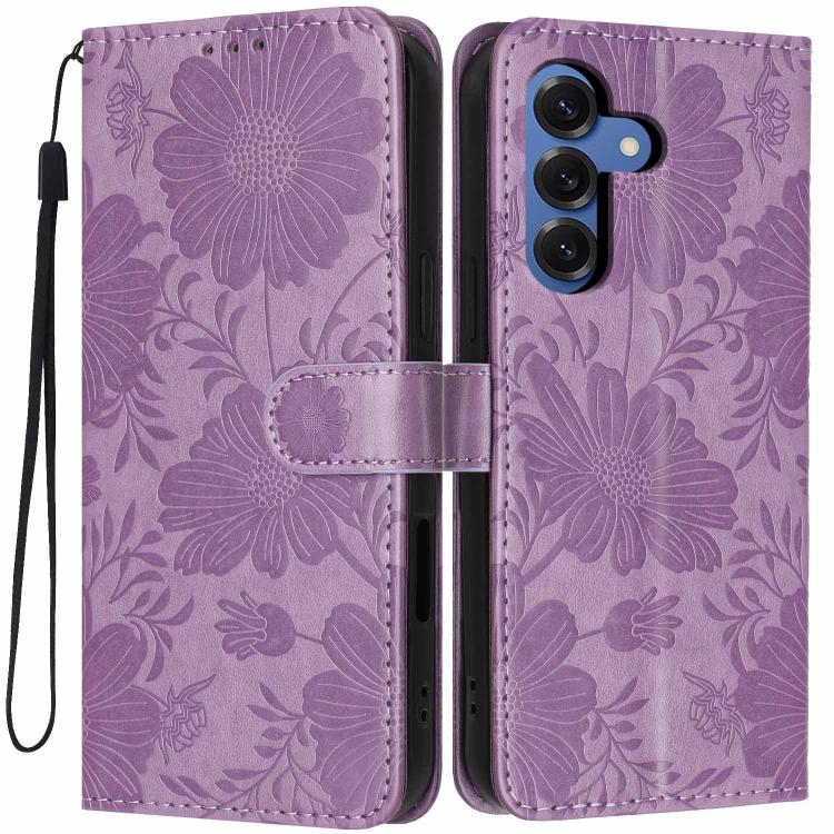 Custodia per telefono in ecopelle con stampa girasole in rilievo e cordino nero sottile., For Samsung Galaxy S26+ 5G, For Samsung Galaxy S26 Edge 5G, For Samsung Galaxy S26 Ultra 5G, For Samsung Galaxy S26 5G