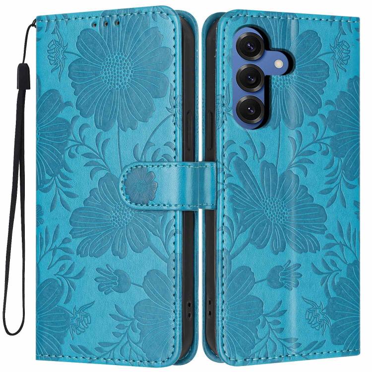 Custodia per telefono in ecopelle con stampa girasole in rilievo e cordino nero sottile., For Samsung Galaxy S26+ 5G, For Samsung Galaxy S26 Edge 5G, For Samsung Galaxy S26 Ultra 5G, For Samsung Galaxy S26 5G